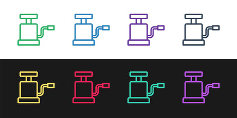 Set line Car air pump icon isolated on black and white background. Vector.