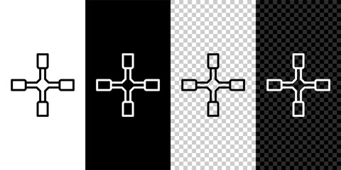 Set line Wheel wrench icon isolated on black and white,transparent background. Wheel brace. Vector.