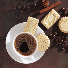 Cup of coffee and cookies