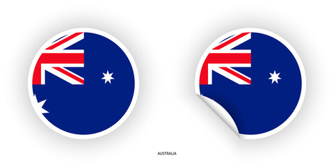 Australia sticker flag icon set in button shape and sticker with peeled off on white background.