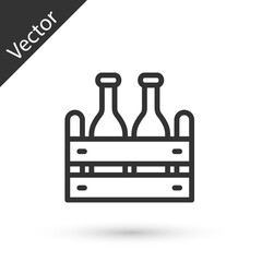 Grey line Pack of beer bottles icon isolated on white background. Wooden box and beer bottles. Case crate beer box sign. Vector.