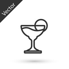 Grey line Margarita cocktail glass with lime icon isolated on white background. Vector.