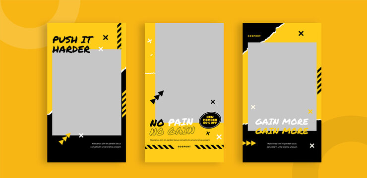 Set of editable templates for Instagram story, Facebook story, social media, gym, sport, fitness, advertisement, and business promotion, fresh design with yellow color and minimalist vector (3/3)