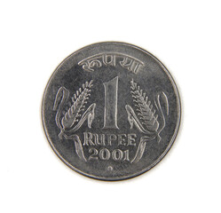 Coin of India on white background isolated