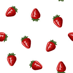 Juicy, red strawberries on a white background. Seamless vector illustration.