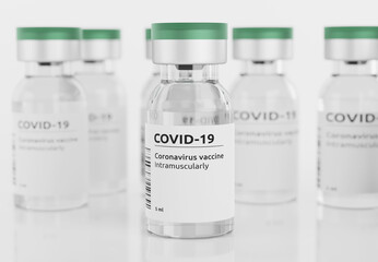 vials with coronavirus vaccine. Medicine bottles.
