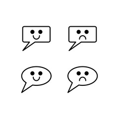 chat icon outline. with a smiling and sad character design. Click button for application and web design, vector icon illustration.