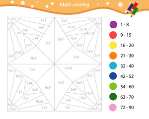  Mathematical coloring book for school children. Fixing the count of multiplication table examples. Worksheet