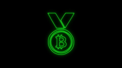 Bitcoin neon green color, Cryptocurrency. Bitcoin symbol on black background. Royalty high-quality free stock photo image of bitcoin Cryptocurrency, digital Bit Coin. BTC Currency Technology Business