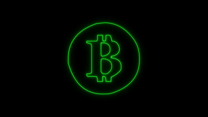 Obraz premium Bitcoin neon green color, Cryptocurrency. Bitcoin symbol on black background. Royalty high-quality free stock photo image of bitcoin Cryptocurrency, digital Bit Coin. BTC Currency Technology Business