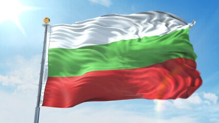 4k 3D Illustration of the waving flag on a pole of country Bulgaria