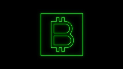 Bitcoin neon green color, Cryptocurrency. Bitcoin symbol on black background. Royalty high-quality free stock photo image of bitcoin Cryptocurrency, digital Bit Coin. BTC Currency Technology Business