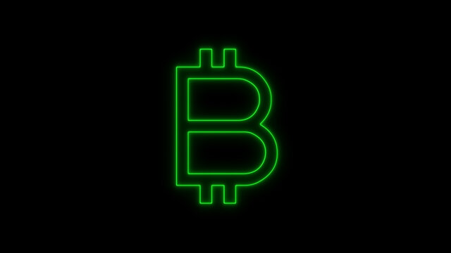 Bitcoin neon green color, Cryptocurrency. Bitcoin symbol on black background. Royalty high-quality free stock photo image of bitcoin Cryptocurrency, digital Bit Coin. BTC Currency Technology Business