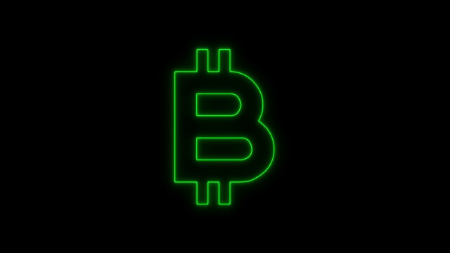 Bitcoin neon green color, Cryptocurrency. Bitcoin symbol on black background. Royalty high-quality free stock photo image of bitcoin Cryptocurrency, digital Bit Coin. BTC Currency Technology Business