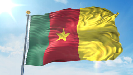 4k 3D Illustration of the waving flag on a pole of country Cameroon