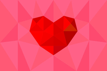 Fototapeta premium Valentines Day Geometric Polygonal Background, red and pink Triangles shaped as heart