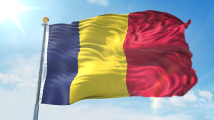 4k 3D Illustration of the waving flag on a pole of country Chad