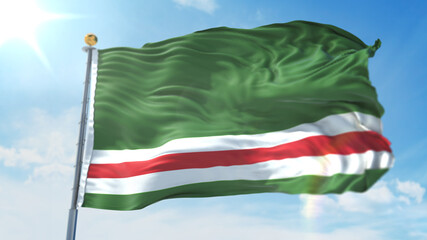4k 3D Illustration of the waving flag on a pole of country Chechen Republic of Ichkeria