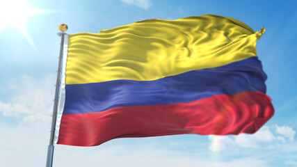 4k 3D Illustration of the waving flag on a pole of country Colombia