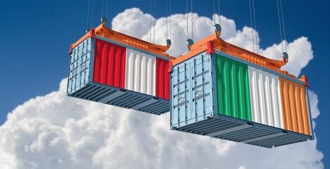 Freight containers with Peru and Ireland flag. 3D Rendering 