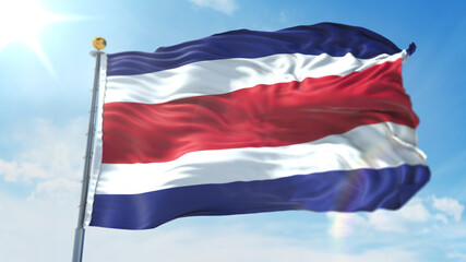 Fototapeta na wymiar 4k 3D Illustration of the waving flag on a pole of country Costa Rica