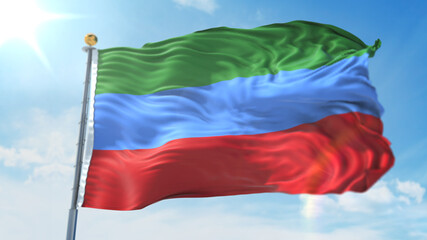4k 3D Illustration of the waving flag on a pole of country Dagestan