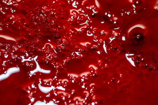 Real Animal Blood, Gore Close Up Macro Shot For Background.