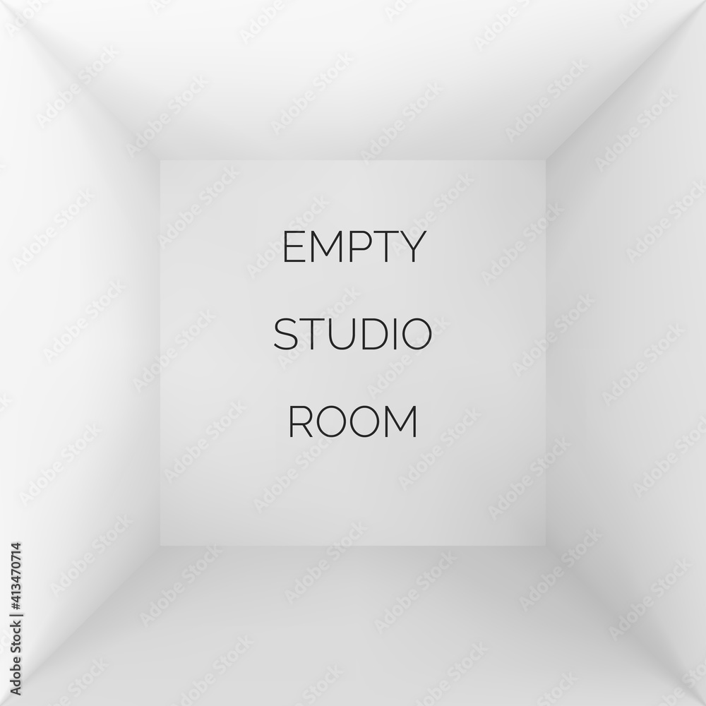 Poster empty 3d studio. white container inside view. wrapping or box template. vector