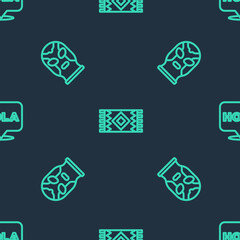 Set line Mexican carpet, wrestler and Hola on seamless pattern. Vector.