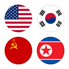 flag icon set of united states, south korea, soviet union and north korea. isolated on white background
