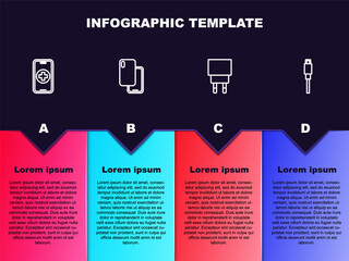 Set line Phone repair service, Smartphone, Charger and USB cable cord. Business infographic template. Vector.