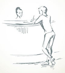 The person at the reception desk. Vector drawing