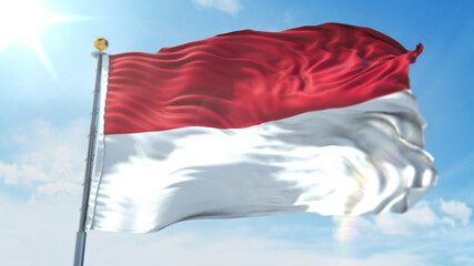 Naklejka na ściany i meble 4k 3D Illustration of the waving flag on a pole of country Indonesia