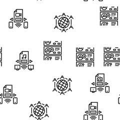 Internet Social Media Vector Seamless Pattern Thin Line Illustration