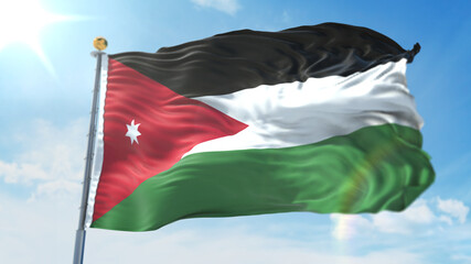4k 3D Illustration of the waving flag on a pole of country  Jordan