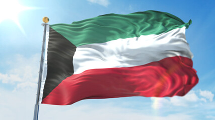 4k 3D Illustration of the waving flag on a pole of country Kuwait