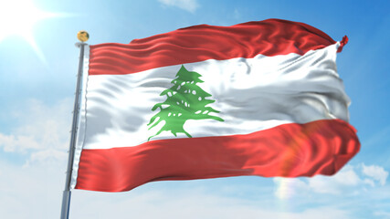 Naklejka na ściany i meble 4k 3D Illustration of the waving flag on a pole of country Lebanon