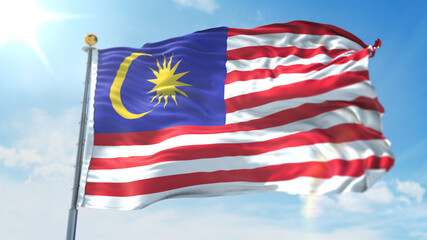 4k 3D Illustration of the waving flag on a pole of country Malaysia