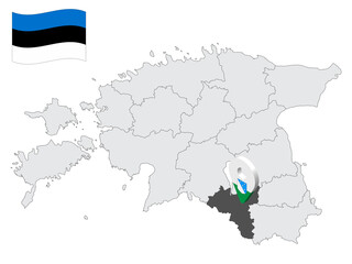 Location Valga County on map Estonia. 3d location sign similar to the flag of Valga County. Quality map  with  counties of Estonia for your design. EPS10.