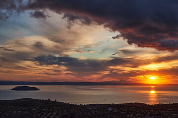 Picturesque sunset in Prathenonas, Sythonia with view to Cassandra - Halkidiki, Greece
