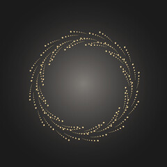 Golden frame with lace ornament in circle on black background. Art deco. Luxury gold round mandala, hand draw design. Ethnic motif. Abstract vector illustration. Template design for invitation.