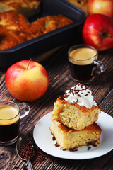 Freshly cooked apple pie with whipped creme