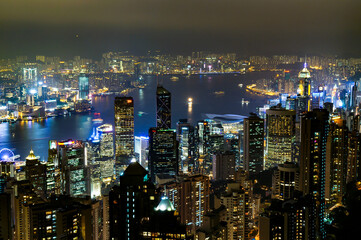 Night view of Victoria Peak in Hong Kong