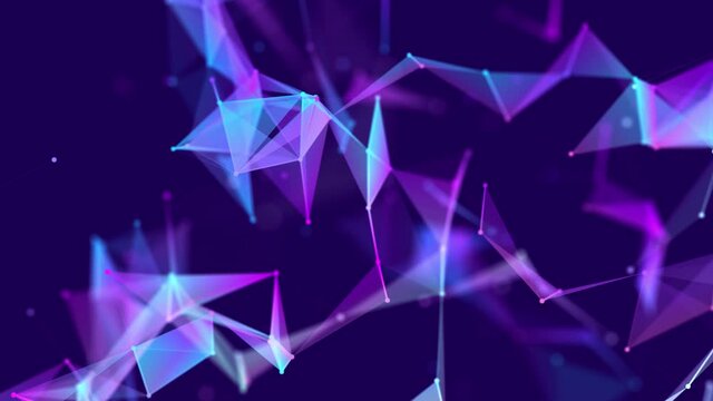 Abstract colored polygonal space with dots and lines motion. Data technology and scientific illustration. 3d rendering. Seamless loop. 4K