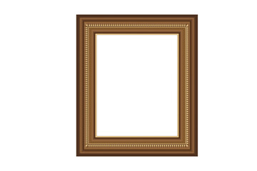 Squared golden vintage wooden frame for your design. Vintage cover. Place for text. Vintage antique gold beautiful rectangular frames for paintings or photographs. Template vector illustration.