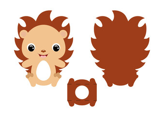 DIY cute hedgehog chocolate egg holder template. Retail paper box for the easter egg. Printable color scheme. Laser cutting vector template. Isolated packaging design illustration.