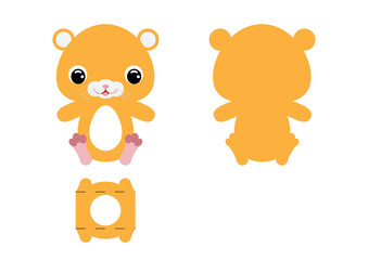 DIY cute hamster chocolate egg holder template. Retail paper box for the easter egg. Printable color scheme. Laser cutting vector template. Isolated packaging design illustration.