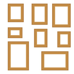 Vintage antique gold beautiful rectangular frames. Set of squared golden vintage wooden frame for your design. Vintage cover. Place for text. Template vector illustration. All standart size.