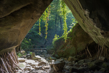 Grotto, named "Two brothers" in  Volkonskoe Gorge, Sochi National Park, Volkonka village, Sochi, Krasnodar Territory, Russia