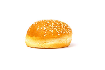 Burger buns with sesame seeds, ingredients for hamburger, isolated on white